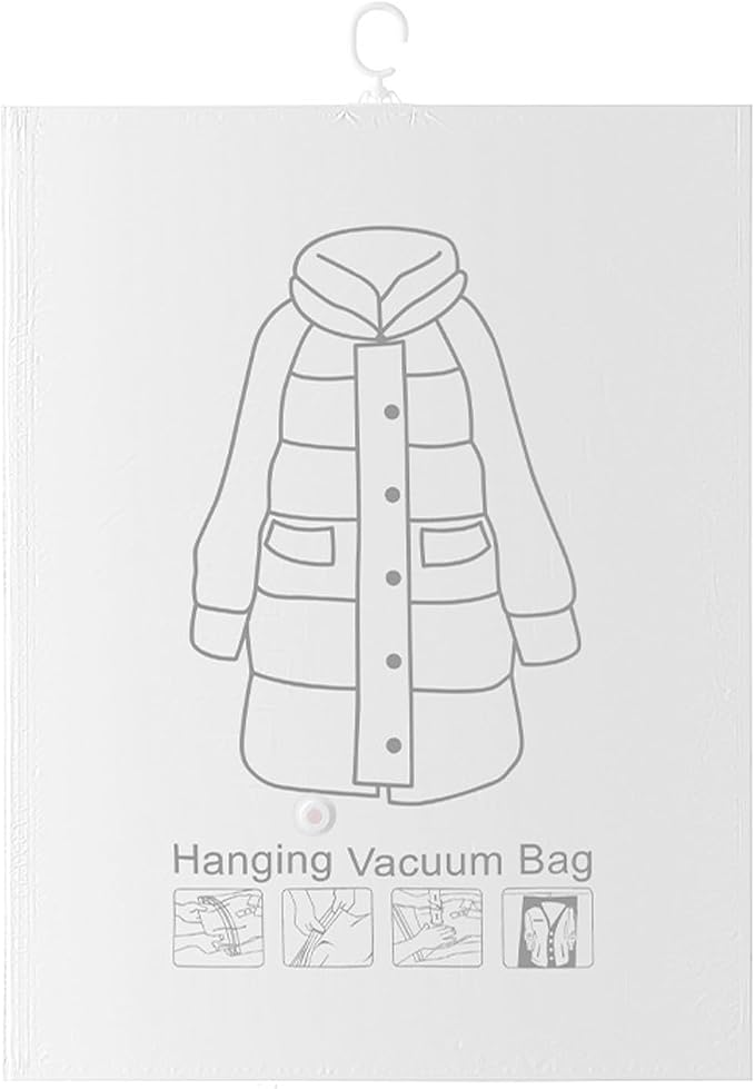 Hanging Vacuum Storage Bags for Coats, Hanging Vacuum Sealer Storage Space Saver Bags, Reusable Thickened Hanging Vacuum Bags with Hooks for Closet, for Clothes, Suits, Dresses, Coats (6 pcs-S)