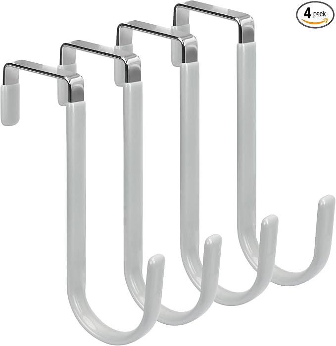FYY Over the Door Hooks, Single-Hanger 4 Pack, Fits Doors 1 3/8" Silver | Heavy Duty Metal, Hold 20lbs, Rubber-Coated, No-Drilling, for Bathroom Dorm, Hanging Towels Clothes Hats Bags Coats Wreaths