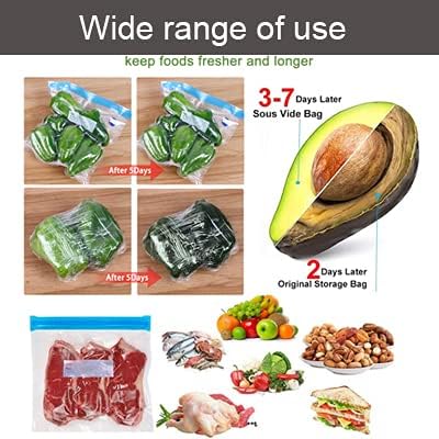 Sous Vide Bags Reusable 27Pcs, BPA Free Food Vacuum Sealer Bag, Food Storage Bags, Vacuum Zipper Bags for Sous Cooking - 20Pcs Vacuum Food Sealer Bag & 5 Air Valves & 2 Seal Clips (13.5X10 in) 4.3L
