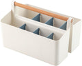 Vidifor Large Portable Basket with Handle, Plastic Craft Storage Organizer Caddy Tote with Adjustable Divided for Makeup Art Supplies, Sewing, Colored Pencils-Blue