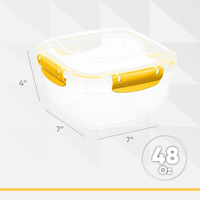 Superio Plastic Food Storage Container with Airtight Lid- 48 Oz, BPA Free, Leakproof, Stackable, Microwave, Dishwasher and Freezer Safe, Yellow