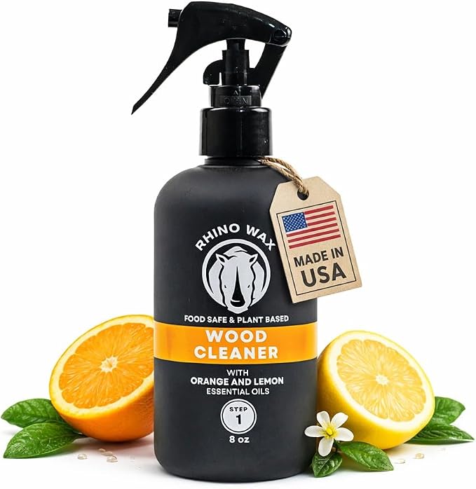 Rhino Wax Cutting Board Wood Spray Cleaner - Butcher Block and Large Wood Surface Spray-Cleaner - Food-Safe and Plant-Based Ingredients - Fresh Citrus Scent Eliminates Food Odors - Made in the USA