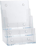 Azar Displays 252378, Brochure Holder, Acrylic Desk Organizer, Three Tier Document, Magazine & Sign Holder, Wall Mount Desk Accessories, Literature Display Stand for 4" Pamphlets, 8.5"x11"