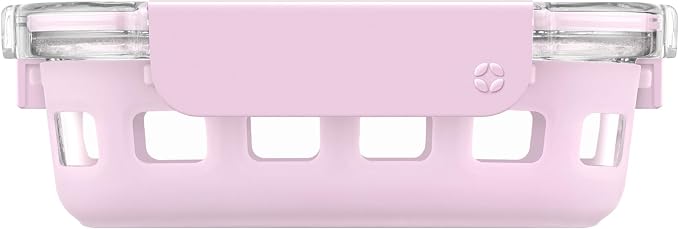 Ello Duraglass Meal Prep Container, 1.75 cup- Glass Food Storage Container with Silicone Sleeve and Airtight BPA-Free Plastic Lid, Dishwasher, Microwave, and Freezer Safe, Cashmere Pink