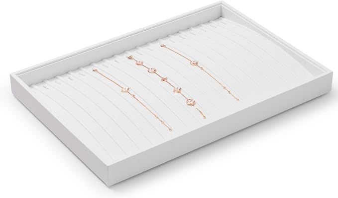 Oirlv Premium White Leather Stackable Jewelry Tray 18 Gird Necklace Bracelet Organizer Showcase Necklace Display Tray