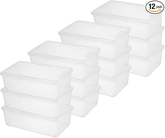 novelinks 12 Pack 6 Quart Stackable Shoe Storage Bins with Lids (Clear) | Clear Shoe Storage Boxes, Shoe Bins, Shoe Containers, Shoe Boxes Clear Plastic Stackable, Craft Organizers and Storage