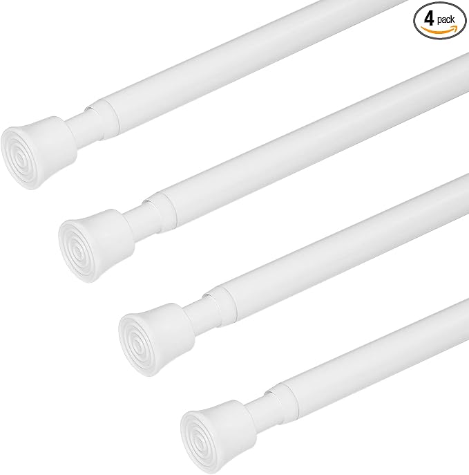 KXLife Tension Curtain Rod Adjustable 17-28", Small Spring Rod, 4Pcs | White, No Drilling, Expandable Spring Loaded, Suitable for Window, Kitchen, RV, Camper, Refrigerator