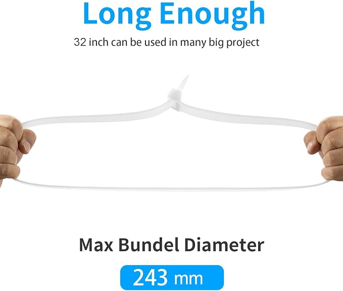 Armpow 32 inch White Zip Ties Heavy Duty 30 PCS, 200LBS Ultra Exclusive Strong Plastic Wire Ties, Large Cable Ties Extra Long Tie Wraps, Indoor and Outdoor UV Resistant