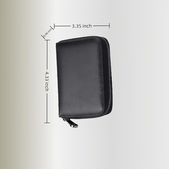 Genuine Leather Credit Card Holder, Wallet Case, Bank Card Case, RFID Blocking Secure Card Case, ID Case, Organizer Zipper Wallet 1 Pcs - Black