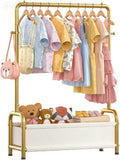 Kids Clothing Rack with Storage Shelf, Kids Dress Up Storage for Coats, Small Baby Garment Rack for Hanging Clothes, Toddler Wardrobe Closet Organizer (Gold, Classic)