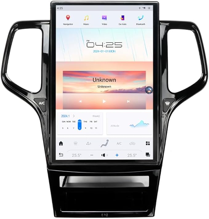 14.4 Inch Qualcomm Android 11 Car Radio for Jeep Grand Cherokee 2011-2013 Stereo Replace Tesla Style IPS Touch Screen Android Auto GPS Navigation Head Unit Multimedia Player
