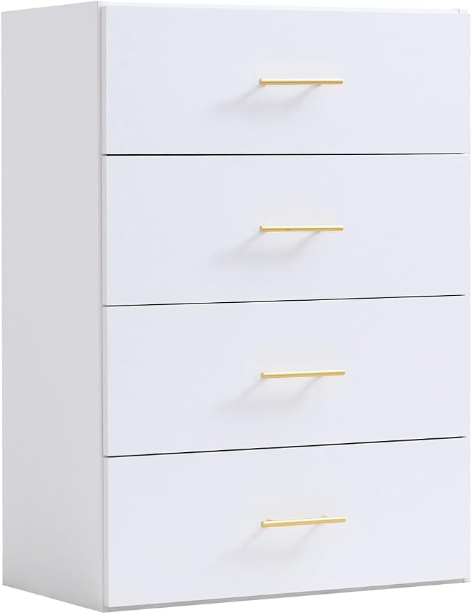 25.5" 4 Drawer Closet Module, White MDF Closet Organizer System with Gold Handles, Wall-Mounted Wardrobe Storage Cabinet for Clothes, Socks, Accessories, Bedroom, Walk-In Closet Unit