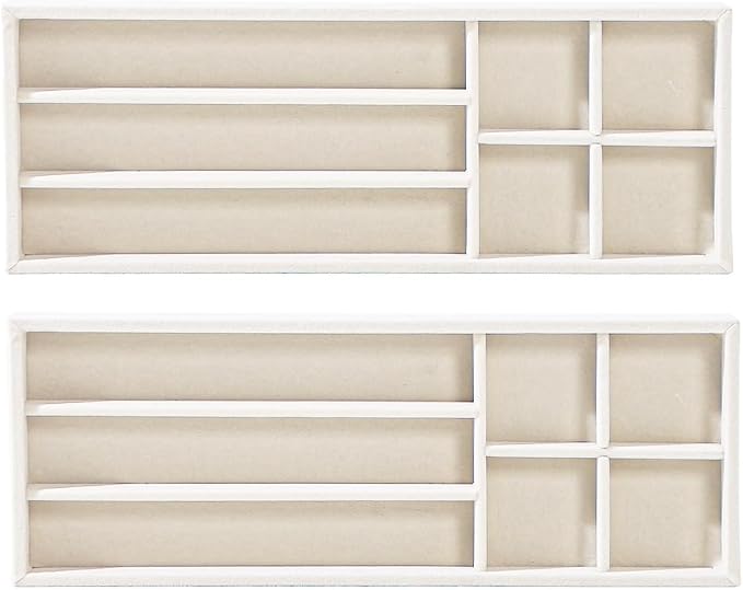 2Pcs Desk Drawer Storage Tray, Nightstand Organizer Tray, Necklace Bracelet Ring Earring Jewelry Display Tray, Grid Table Organizer Holder Tray for Sunglass, Phone, Watch, Perfume (7 grid)/Beige