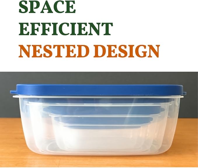 10-Piece Rectangle Food Storage Containers with Vented Lids, Airtight and BPA Free, Stackable, Microwave, Freezer, and Dishwasher Safe (BLUE)