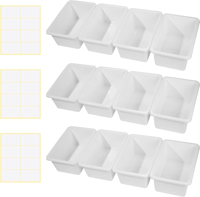 Zonon 12 Pcs Plastic Cubby Storage Bin Back to School Classroom Cubby Organization Storage Container with 1 Pack Self Adhesive Label for Office School Library(White Color,11.61 x 7.68 x 4.92)