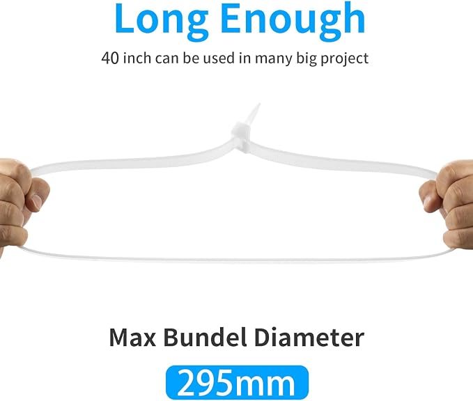 Armpow 40 inch White Zip Ties Heavy Duty 30 PCS, 250LBS Ultra Exclusive Strong Plastic Wire Ties, Large Cable Ties Extra Long Tie Wraps, Indoor and Outdoor UV Resistant