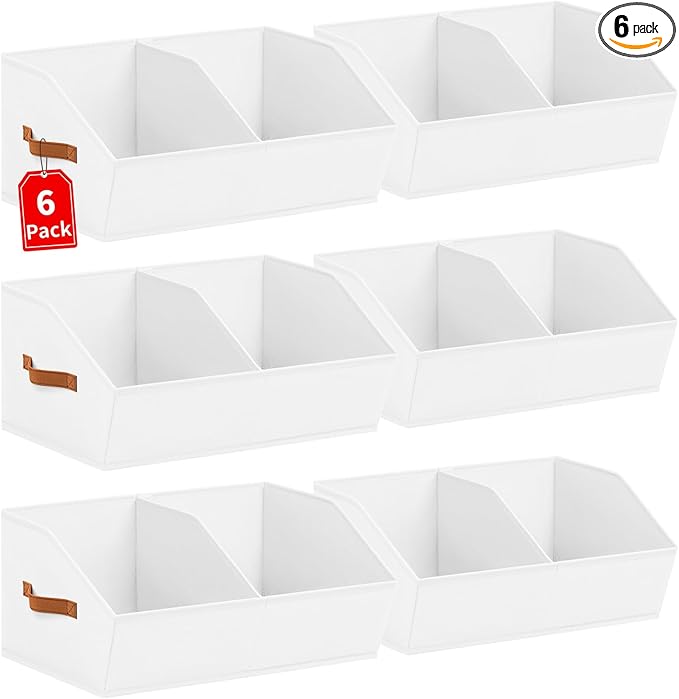 Homsorout Closet Organizers and Storage Bins - 6 Pack Collapsible Divided Trapezoidal Cube Storage Bins Baskets with Orange Handle for Organizing Clothes Blankets, Toys, Books, Towels(White)