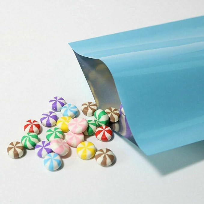 100PCS Customized Resealable Sample Bag Foil Packaging Bag Smell-proof Heat Seal Pouch for Small Business (Blue Glossy, 7 * 10CM/2.8"*3.9")