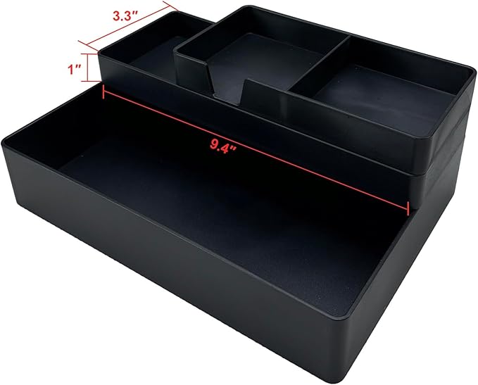 Amazon Basics Rectangular Plastic Desk Organizer, Half Accessory Tray for Office Supplies and Workspace Organization, 9.4" x 3.3" x 1", Black (Pack of 2)