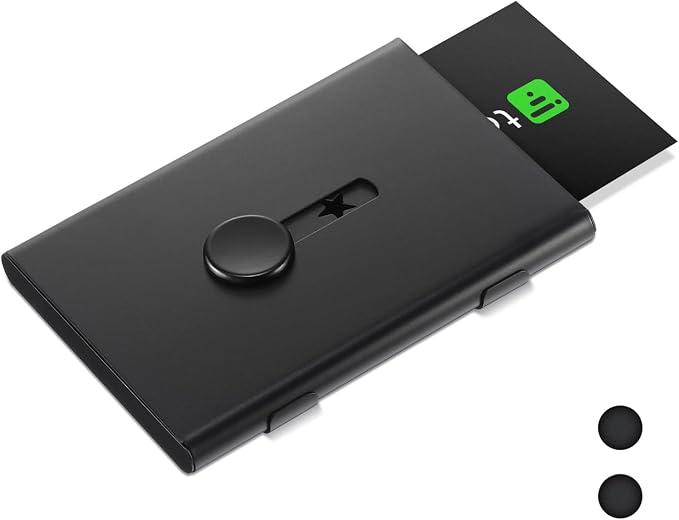 Tatuo 2 Pcs Black Business Card Holder Thumb Drive Stainless Steel Business Name Card Case Portable Slide out Name Holder Wallet Nice Design Pocket for Men and Women