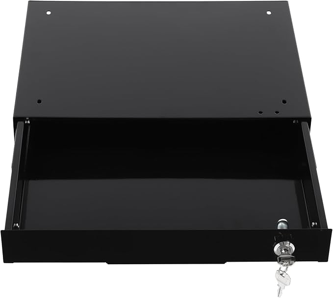 14" Under Desk Mounted Sliding Pull-out Drawer Organizer for Office - Lockable, Sit Stand Workstation, Black