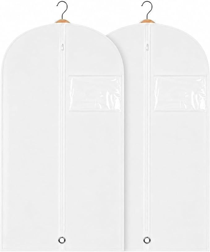 Kids Garment Bag with Clear Window, Hanging Clothes Storage Cover for Dresses, Suits & Dance Costumes, Breathable Travel Bag for Baby Toddler Child, 30" x 18", White, Pack of 2