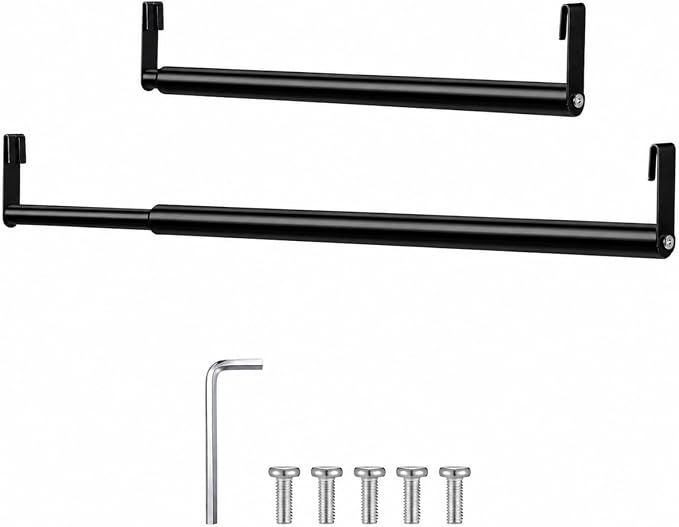 Threehoney Expandable Closet Rod for Wire Shelf Hanging Clothes Adjustable Heavy Duty Closet Hanging Rod Extender Heavy Duty Hanger Bar Metal Poles for Wardrobes Hanger, 1 Pack (32-54 Inch,Black)