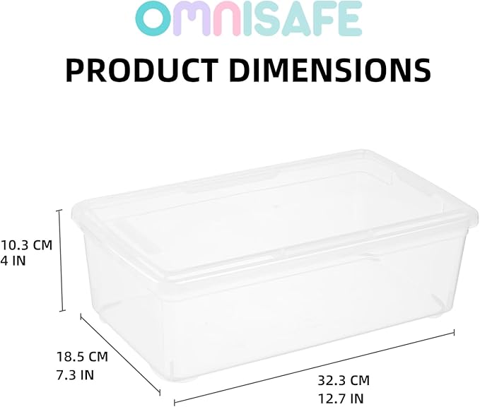 Stackable Plastic Storage Shoebox, BPA-Free Nestable Container with Latching Lid to Organize Shoes, See-Through Box for Home and Office, Multi-Purpose Storage Case, Clear Bins (6 Pack 6 Quart)