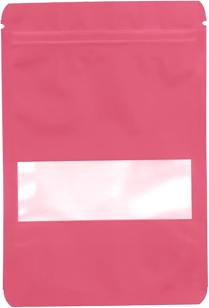 100PCS Foil Pouch Mylar Bags with Clear Window,ULIFESTAR Stand Up Sealable Bags with Tear Notches,Resealable for Food,Party Favors,Gift Packaging and Small Business(10 * 15cm/3.94 * 5.91",Pink)