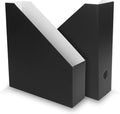 Rempry 12 Pack Magazine File Holders Black, Foldable Cardboard Document Organizer Boxes with Labels, Space-Saving Storage for Office, Home, School (9.9"x3.3"x12")