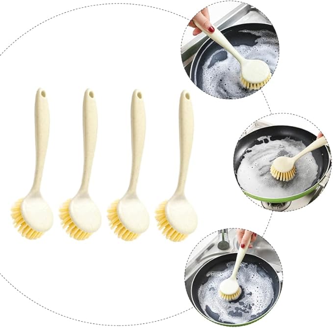 Uonlytech Kitchen Dish Scrubber Brush Long Handle Durable Pan and Sink Cleaner with Hanging Hole Multipurpose Lightweight Stove Cleaning Tool for Home