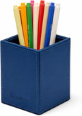 UnionBasic Square Pen Holder, Leather Pencil Cup, Desktop Caddy Stationery Organizer, True Blue