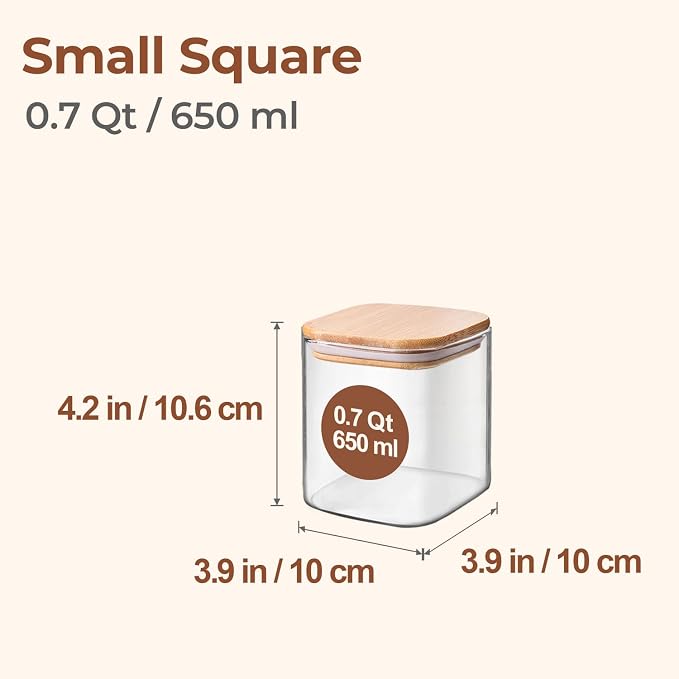 ComSaf 0.7 Qt Glass Food Storage Jars Set of 4, Clear Glass Storage Containers with Lids, Pantry Organization Jar, Spice Jar, Blooming Tea, Coffee and Sugar Container, Small Canister Set for Kitchen