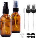 2oz Amber Glass Spray Bottles for Essential Oils, Hair, Skincare, Cleaning & Travel,2-Pack Small Empty Spray Bottle