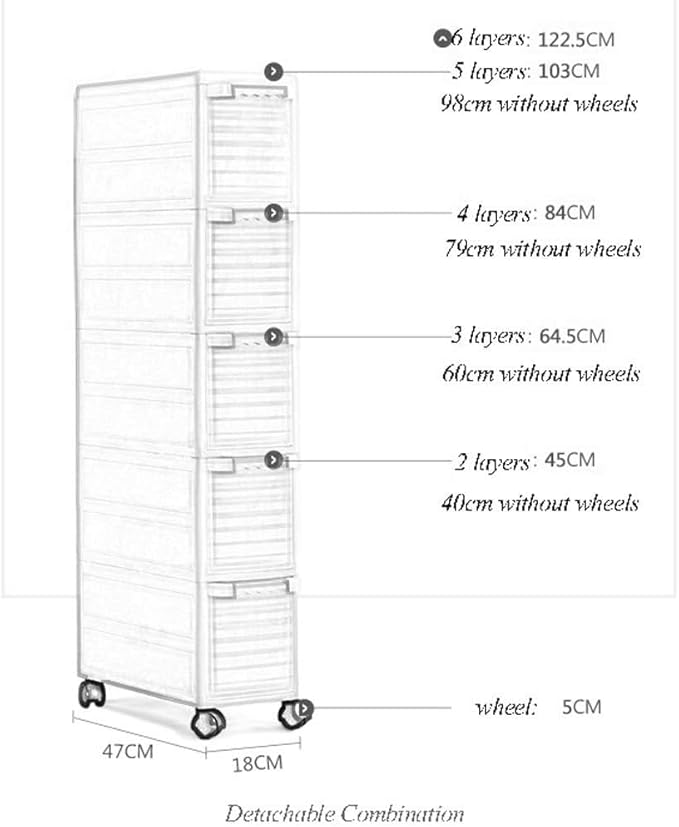 Storage Bins Sleeve Storage Cabinet, Narrow Cabinet Drawer Plastic Kitchen Locker Bathroom Bathroom Slot Rack(Khaki,3 layers)