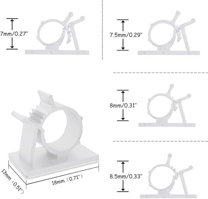 Viaky 30pcs Self-Adhesive Cable Clips-Reusable Adjustable Nylon Bracket Automobile, Indoor and Outdoor Desk Wall Wiring Wire Fixing Management Suitable for Cable Width 0.3''(White)