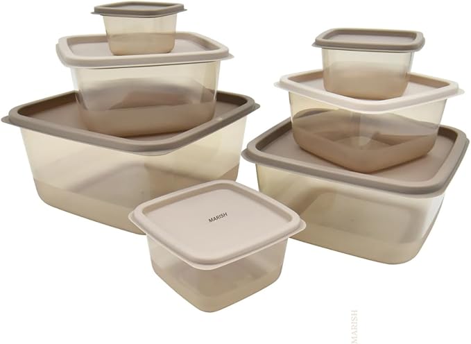 MARISH 14-Piece Ombre Plastic Food Storage Set, Stone Ombre – Stackable, BPA-Free, Durable, Microwave & Dishwasher Safe Containers with Lids – 7 Different Sizes for Home & Outdoor Use (GRAY)