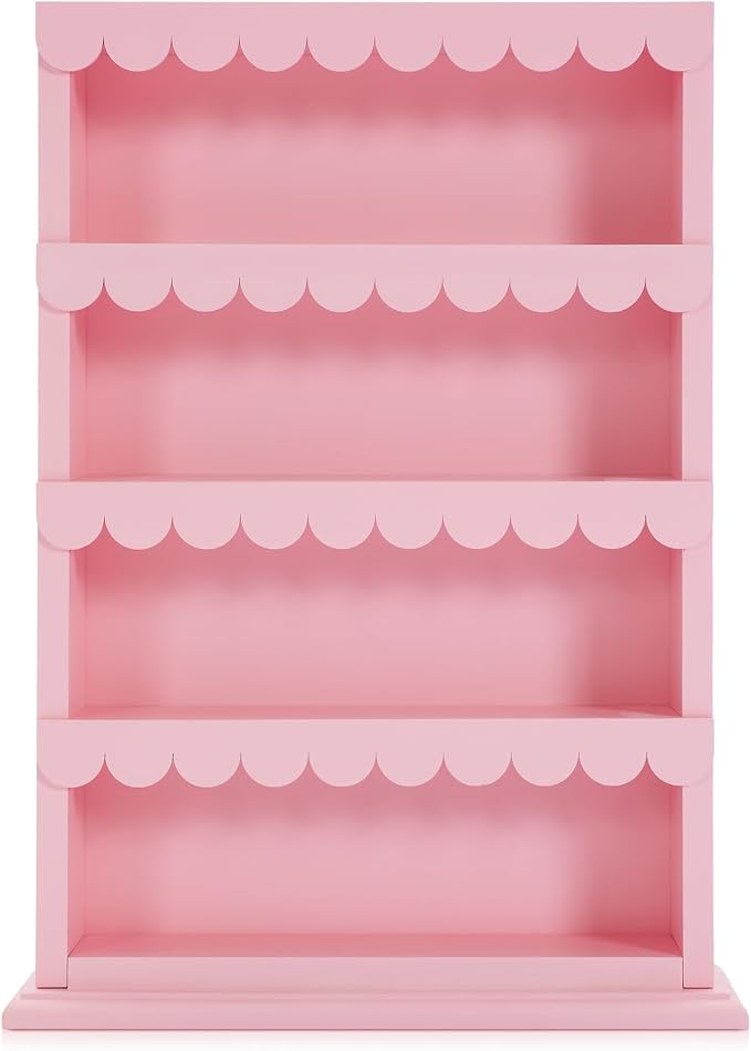 Chunful Vintage Spice Jar Wooden Rack Pink Scalloped Edge Spice Shelf for 24 Jars, Village Style Wall Mounting Kitchen Storage Decorative Hanging Display Rack, Shelf Only(18.7 x 15.75 Inches)