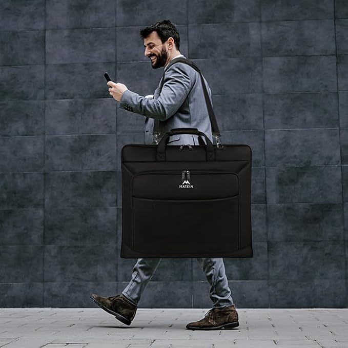 MATEIN Garment Bags for Travel, Large Carry on Garment Bag for Business | Waterproof, Hanging Suit Luggage Bag, For Men Women, Wrinkle Free Suitcase, Cover For Shirts Dresses Coats, Strap, Black