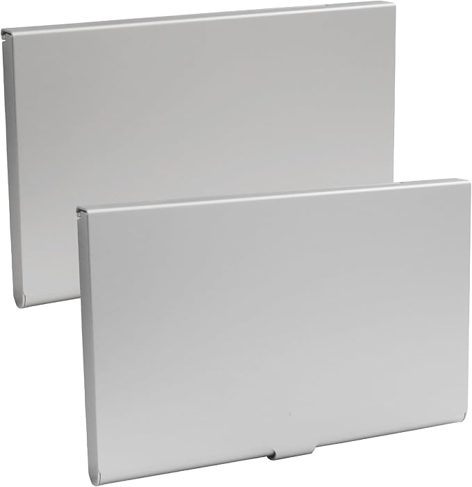 Slim Business Card Case, Silver, 2 Pack | Professional Pocket Metal Case, Buckle Closure, For Men and Women
