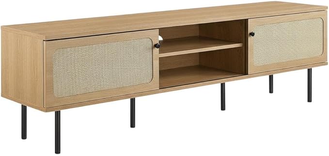 Furnifact White Wood TV Stand, Contemporary Living Room Media Console with Ample Storage Space, Sturdy Construction and Clean Modern Design