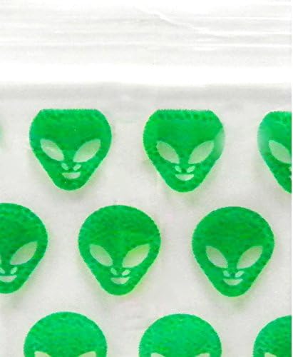 1515 Apple Mini Ziplock Baggies 2.5mil Bags 1.5"x1.5" (10pks) Bulk (Green Alien)