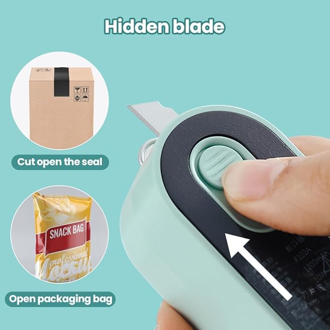 4 in 1 Mini Bag Sealer, 2024 New Mini Bag Sealer with Cutter USB Rechargeable Chip Bag Sealer Heat Seal Portable Bag Resealer for Plastic Bags Snacks & Food Storage Chip Bag Sealer (Green, 2pcs)