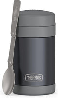 THERMOS FUNTAINER Insulated Food Jar, 16 Ounce, Kid Friendly Thermos Food Jar with Foldable Spoon, Matte Charcoal