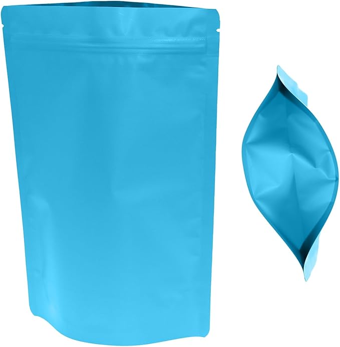 100PCS Smell Proof Resealable Pouch Bags,ULIFESTAR Aluminum Foil Flat Food Storage Bag,Sealable Pcsaging Zipper Pouches with Tear Notches for Pcsaging Lipgloss,Jewelry,etc(16 * 24cm/6.3 * 9.45",Blue)
