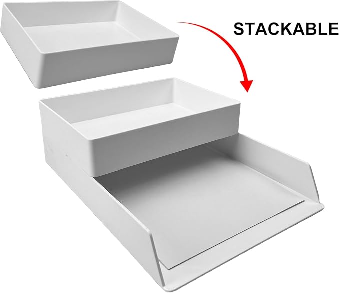 Amazon Basics Rectangular Plastic Desk Organizer with Storage Trays, Accessory Tray, Drawer Organizer, 9.4 x 6.7 x 2 inch, White (Pack of 2)