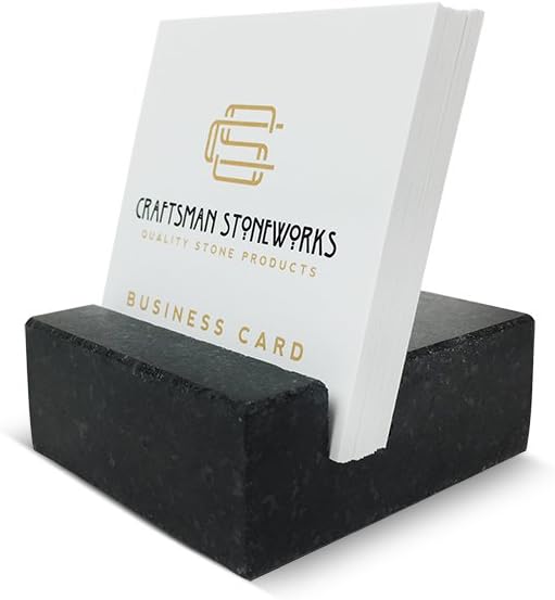 Black Granite Business Card Holder – Square Desk | Square business card holder crafted from premium black absolute granite. Sophisticated desktop display for the office.