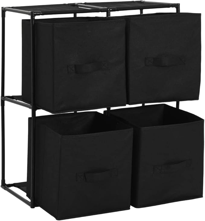 vidaXL Modern Black Storage Cabinet with 4 Fabric Baskets - 24.8"x11.8"x28" Steel Frame Sideboard - Portable and Versatile Home Décor