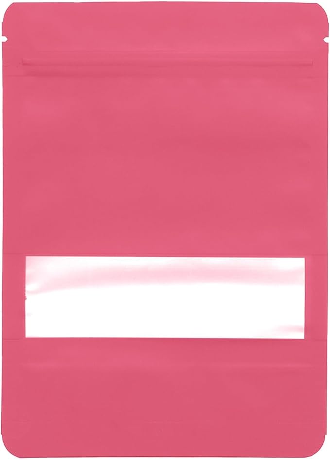 100PCS Foil Pouch Mylar Bags with Clear Window,ULIFESTAR Stand Up Sealable Bags with Tear Notches,Resealable for Food,Party Favors,Gift Packaging and Small Business(14 * 20cm/5.51 * 7.87",Pink)