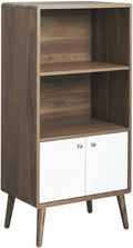 Furnifact Walnut White Display Cabinet Bookshelf with Modern Design, Ample Storage Space, Durable Construction, and Elegant Finish for Living Room, Office